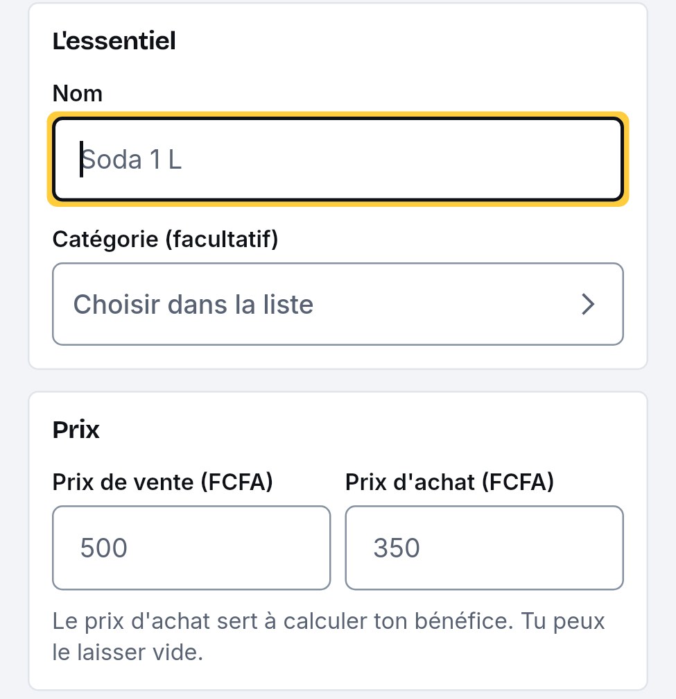 Formulaire Nouveau produit : nom, prix de vente et prix d'achat