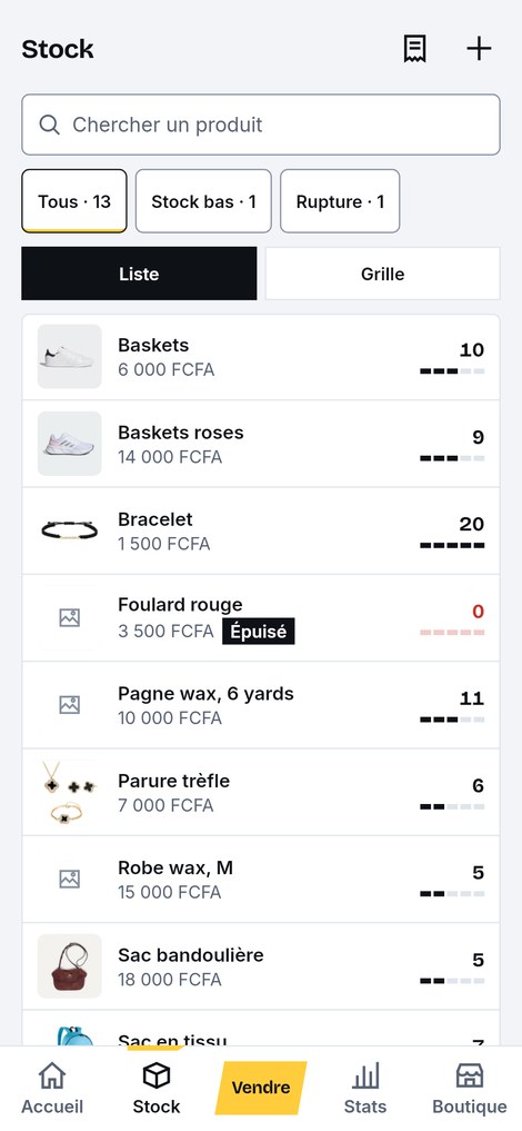 Écran du stock